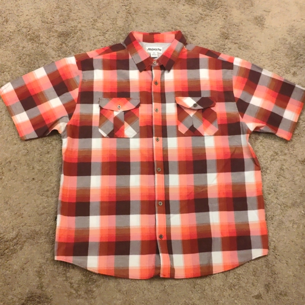 Red, maroon and white button down.